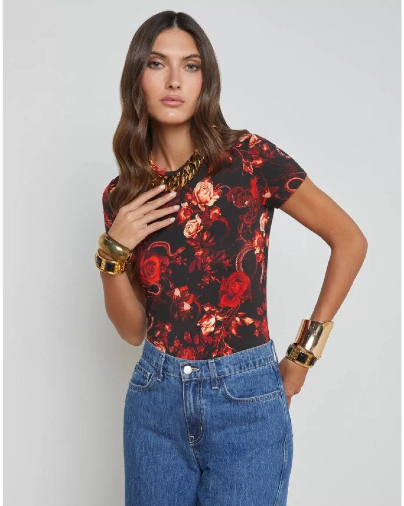 L'Agence Ressi Baroque Floral Tee BLACK/REDBAROQUEFLORAL Discount