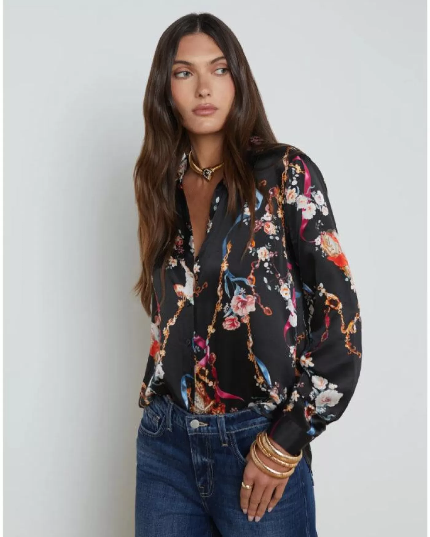 L'Agence Tyler Rococo Angel Print Blouse BLACKMULTIROCOCOANGEL Clearance