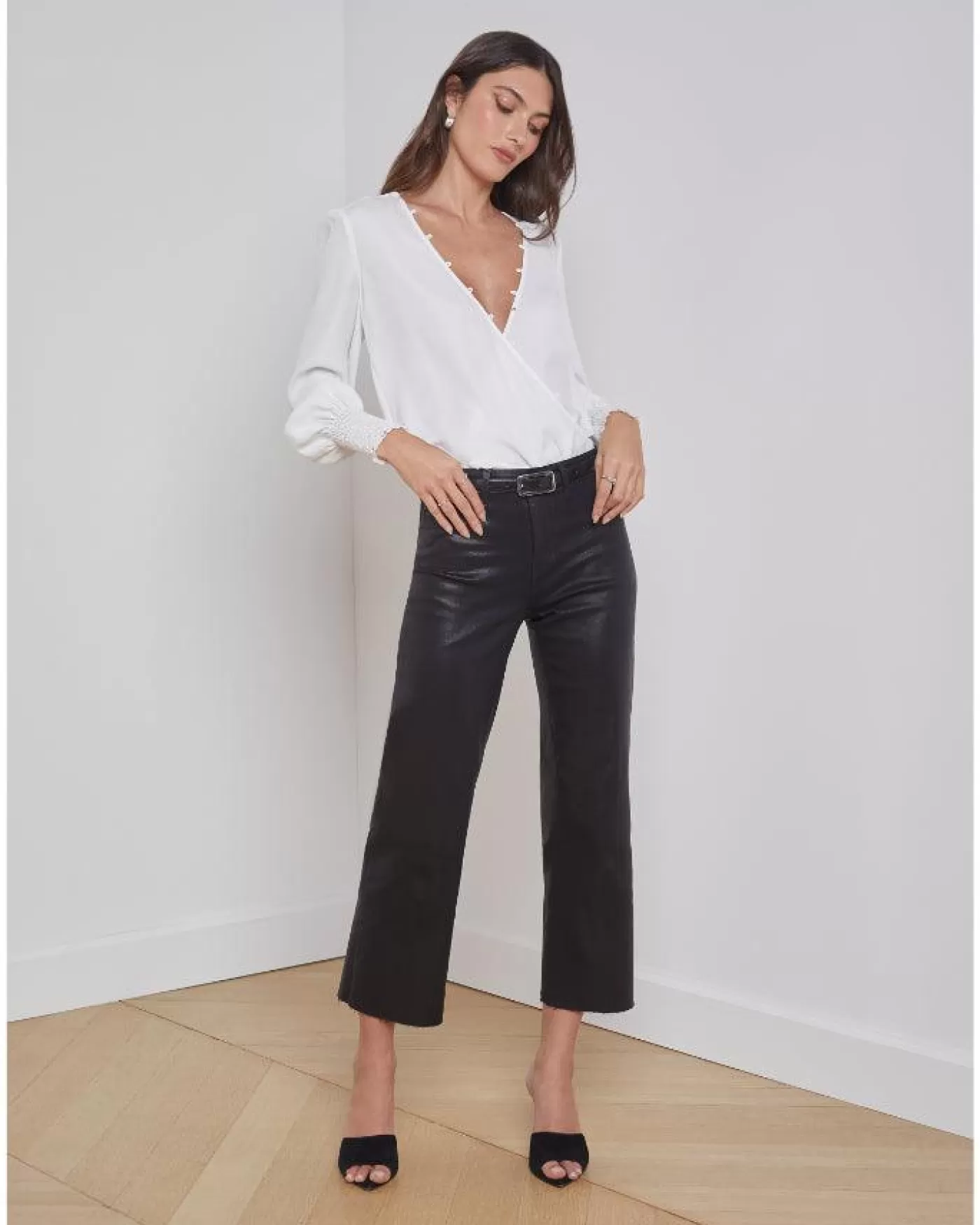 L'Agence L’Agence Wanda Crop Wide Leg Coated Pant BlackCoated Best