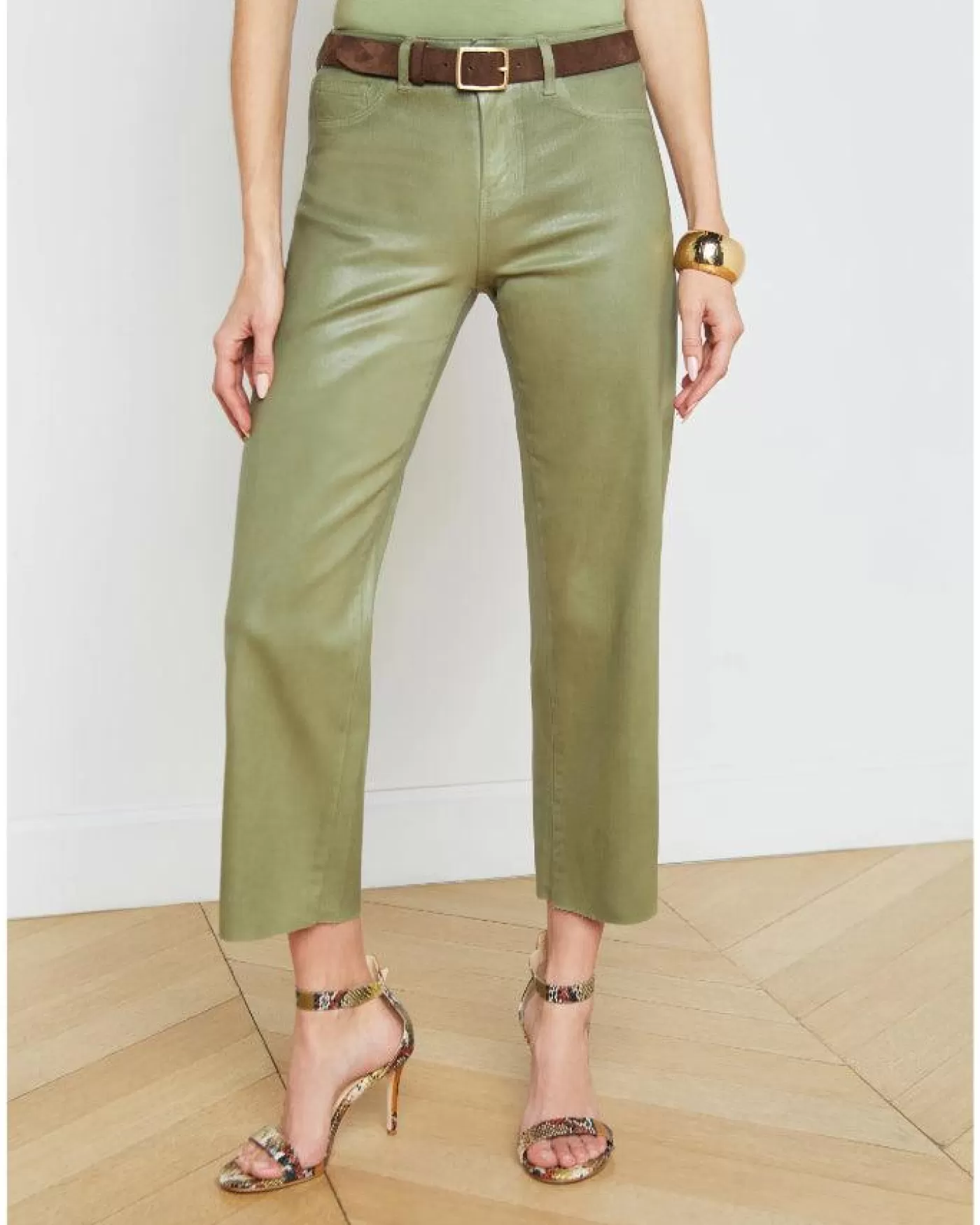 L'Agence Wanda Cropped Coated Jean OILGREENCOATED Clearance