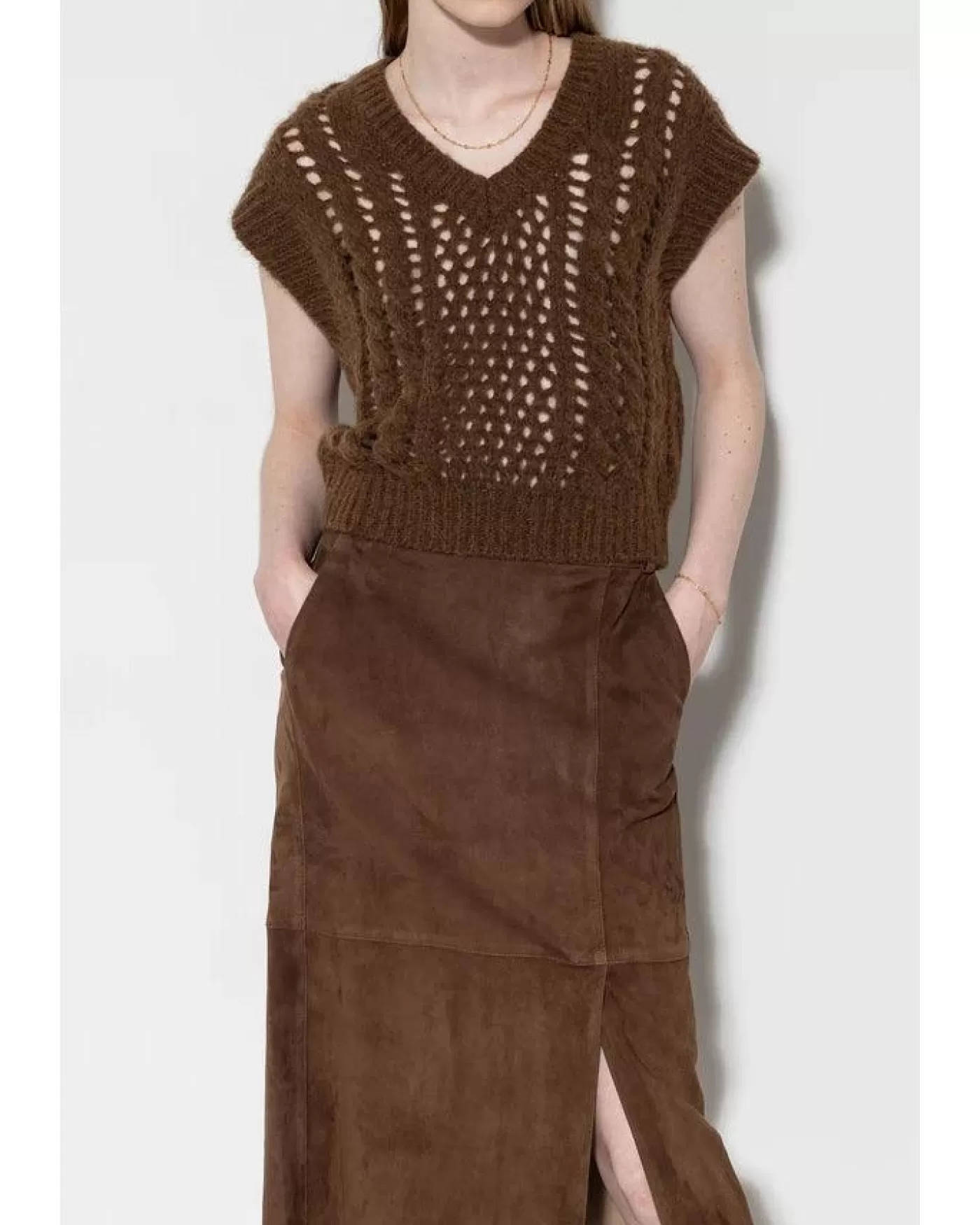 Luisa Cerano Alpaca Chunky Perforated Vest HAZELNUT Shop