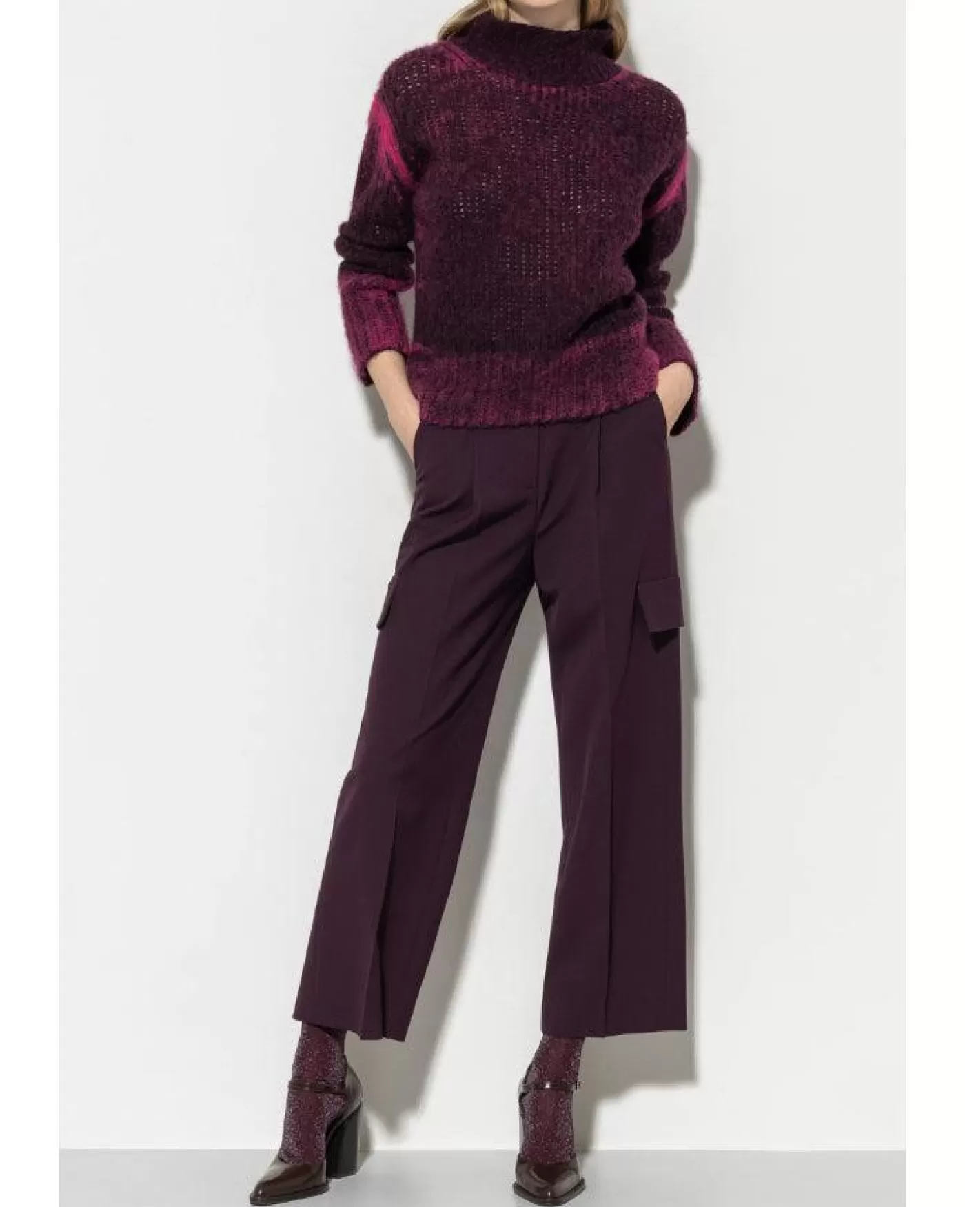 Luisa Cerano Cropped Pleated Cargo Pants BURGUNDY Cheap