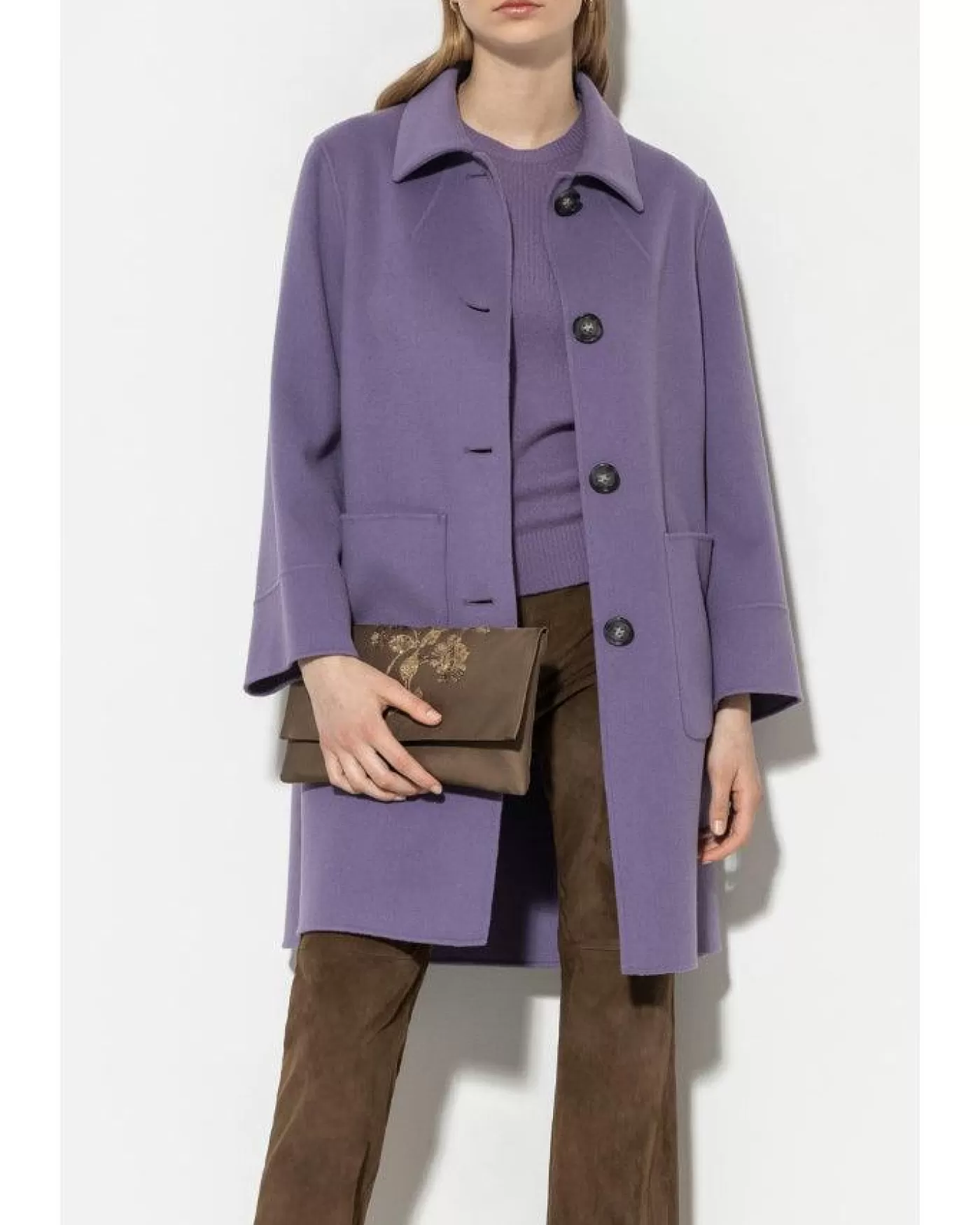 Luisa Cerano Double Face Wool Cashmere Coat MAUVE Store
