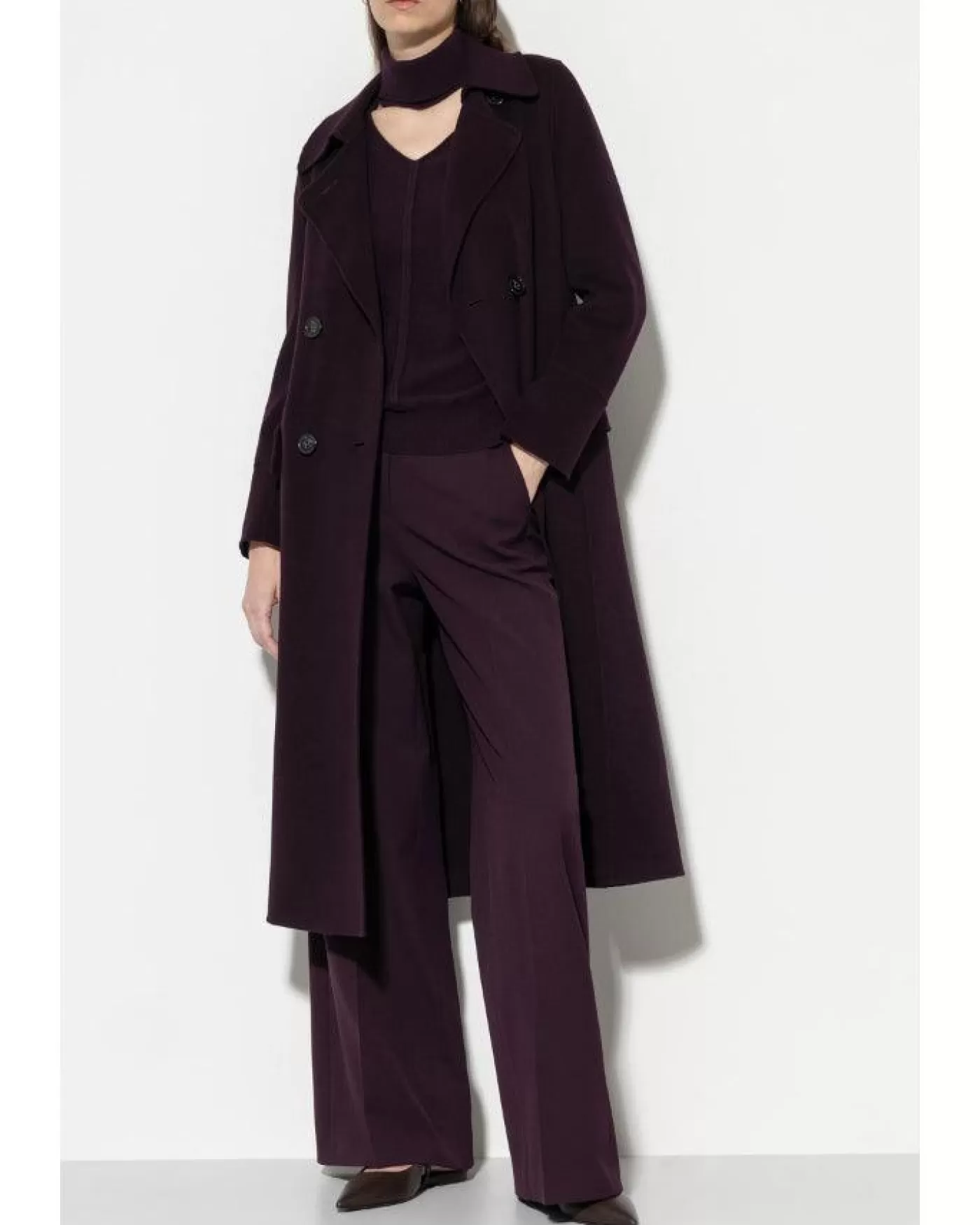 Luisa Cerano Double Face Wool Trench Coat 880-BURGUNDY Fashion