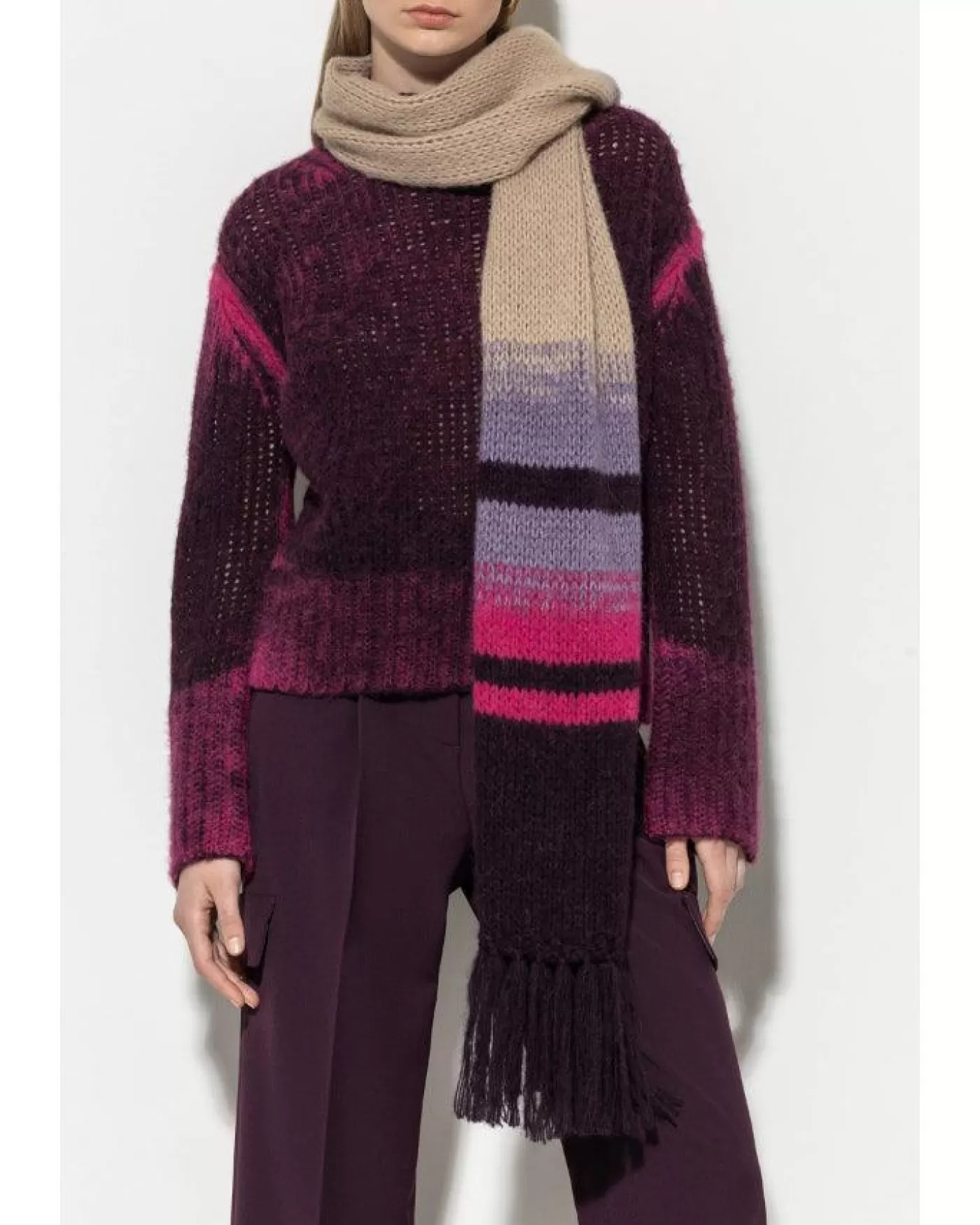 Luisa Cerano Fancy Stripe Alpaca Knit Scarf PURPLE Sale