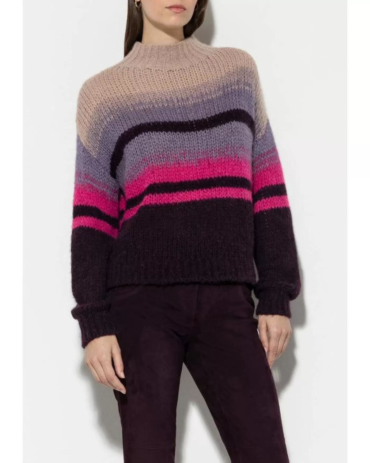 Luisa Cerano Fancy Stripe Alpaca Sweater PURPLE Flash Sale