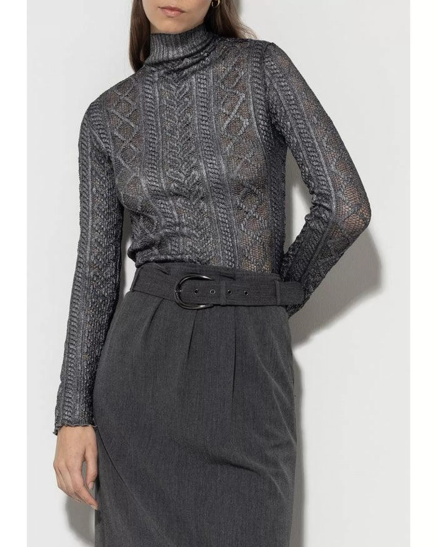 Luisa Cerano Glazed Lace Look Knit Pullover GREY Clearance