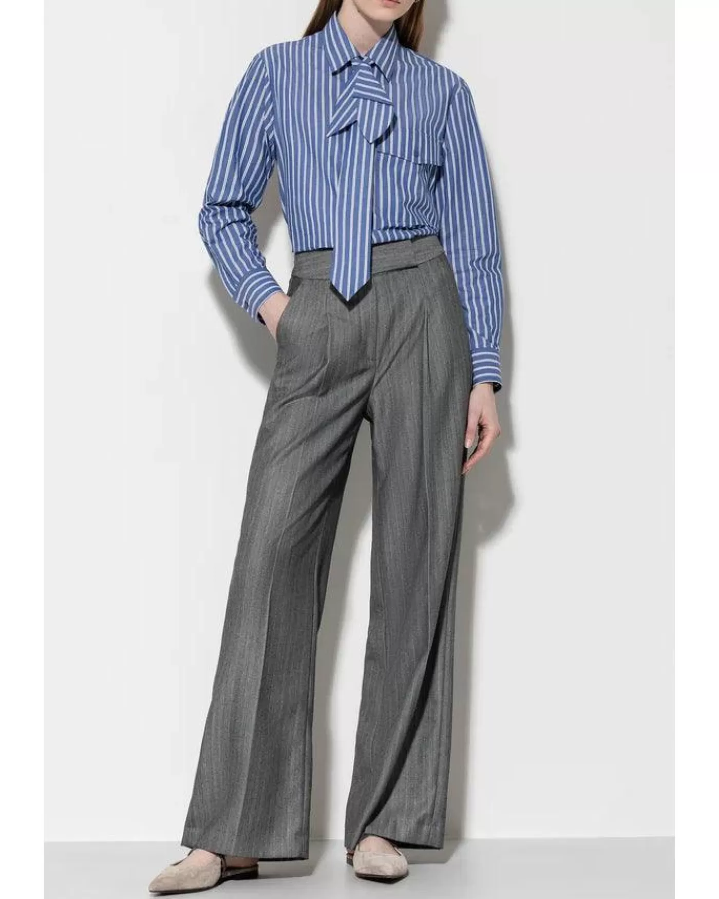 Luisa Cerano Herringbone Wide Leg Pants PINSTRIPE Sale