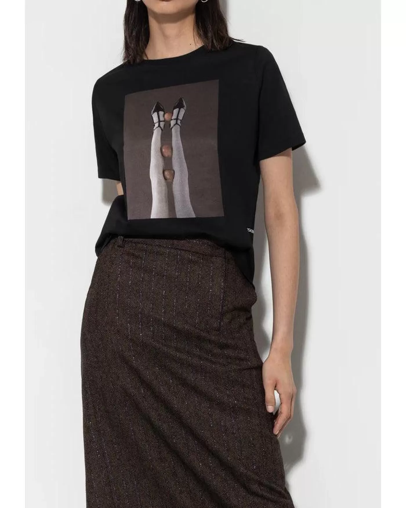 Luisa Cerano Legs Statement Print Tee Black Shop