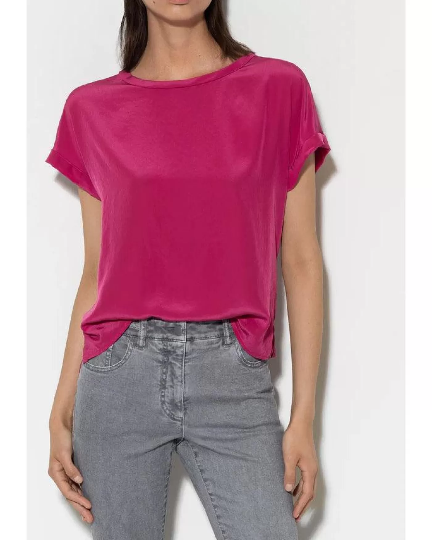 Luisa Cerano Mix Jersey Cap Sleeve Tee New