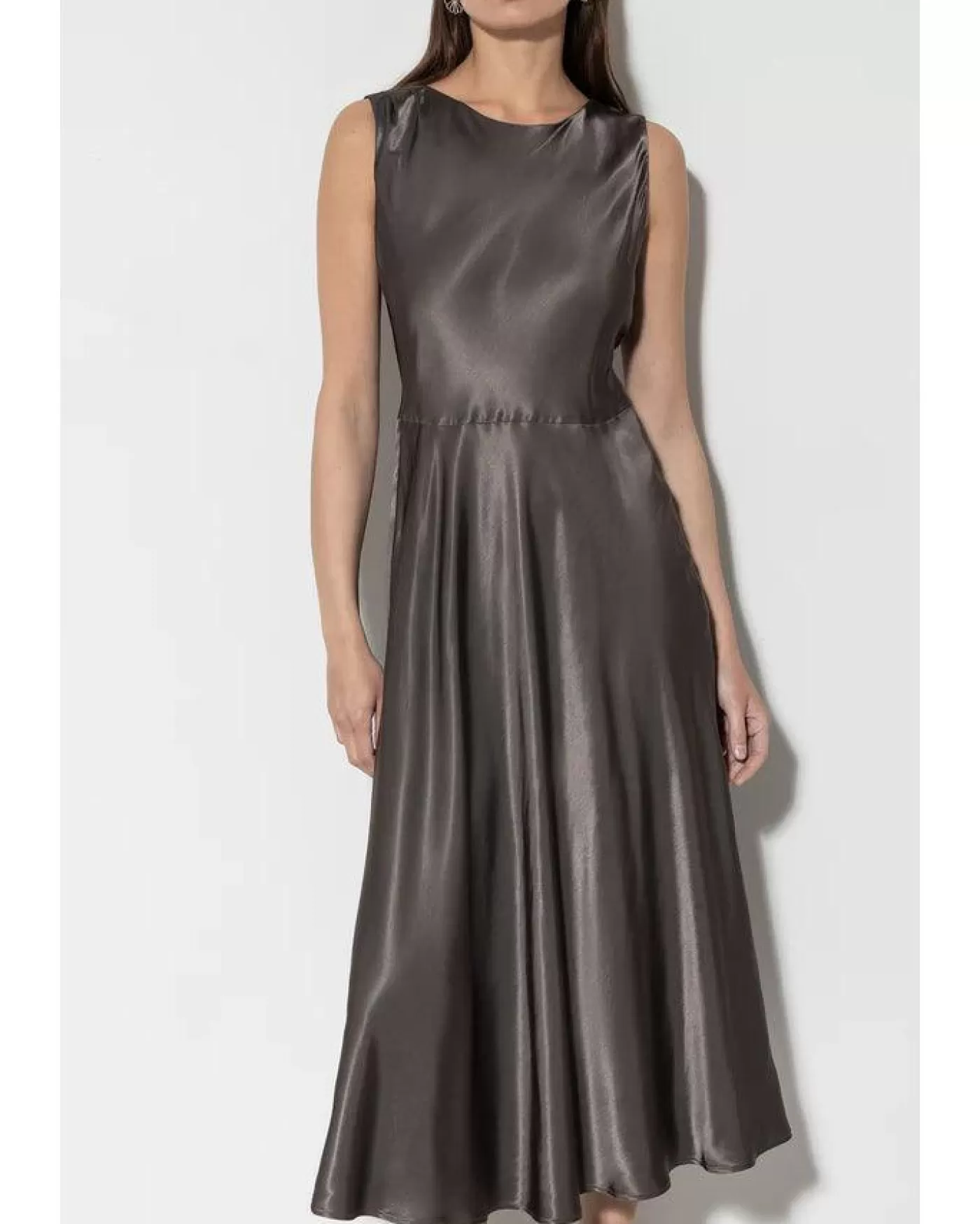 Luisa Cerano Shiny Satin Sleeveless Midi Dress TAUPE Discount