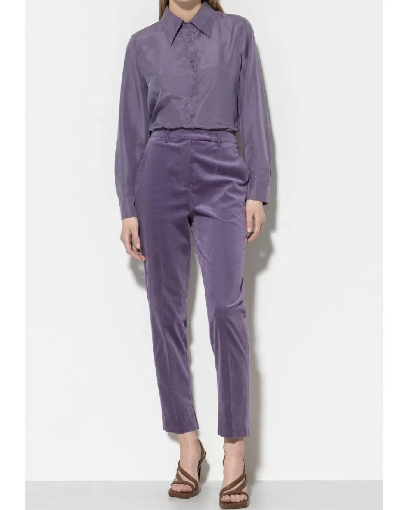 Luisa Cerano Tapered Cropped Velvet Pant MAUVE Outlet