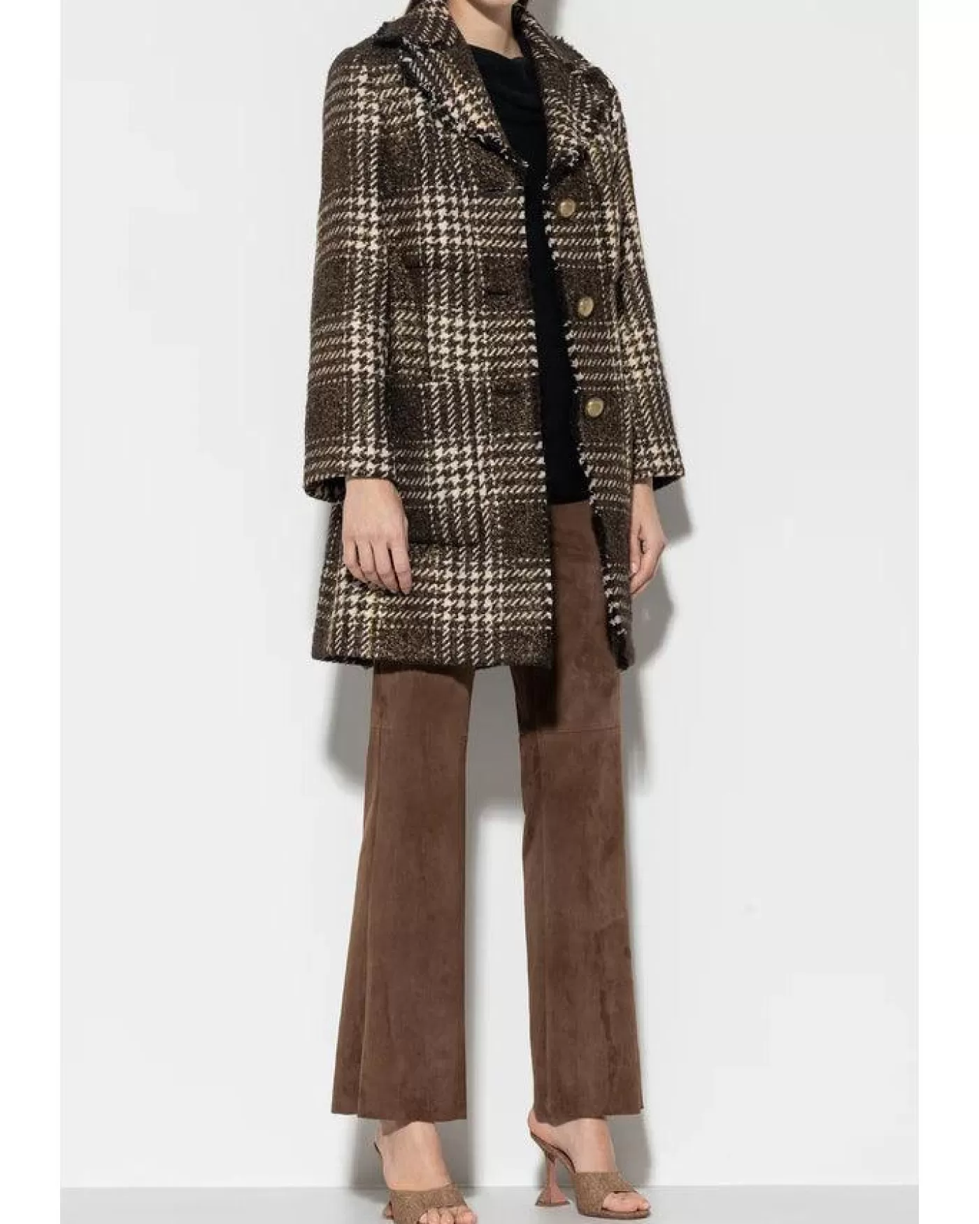 Luisa Cerano Vintage Check Coat BrownMulti Clearance