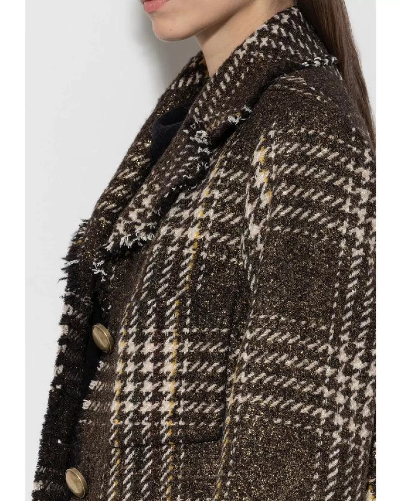 Luisa Cerano Vintage Check Coat BrownMulti Clearance