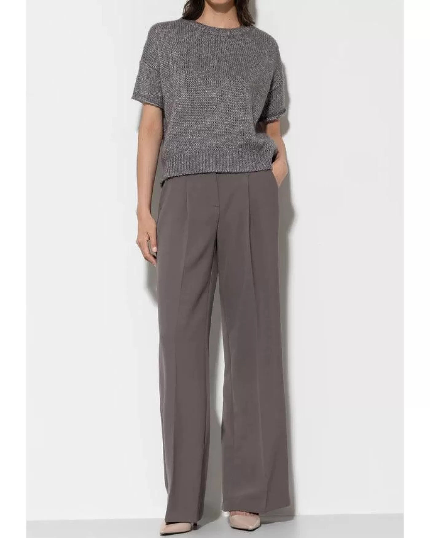 Luisa Cerano Wide Leg Pleated Full Length Pants TAUPE Store