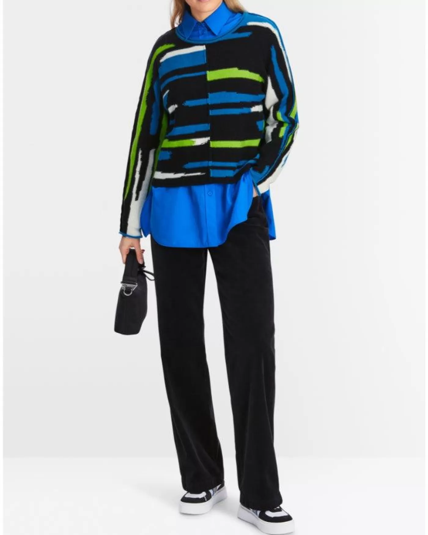 Marc Cain Asymmetric Stripe Pattern Sweater MidnightBlue Sale