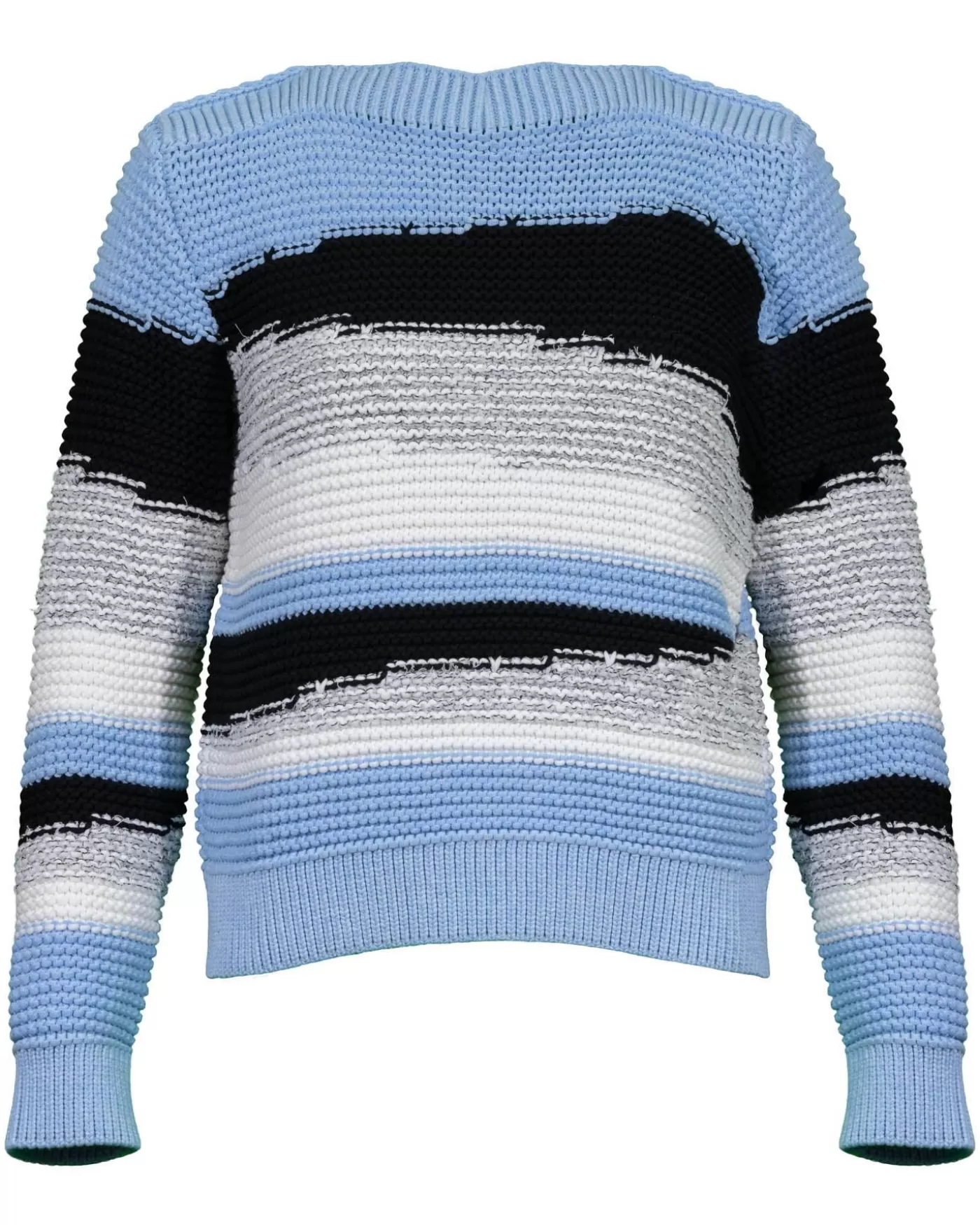 Marc Cain Chunky Cotton Asymmetrical Stripe Sweater WhiteAndBlack Flash Sale