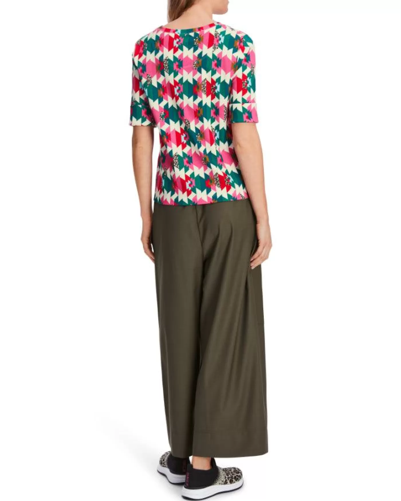 Marc Cain Colorful Print Ribbed Top DRAGONFRUIT Online