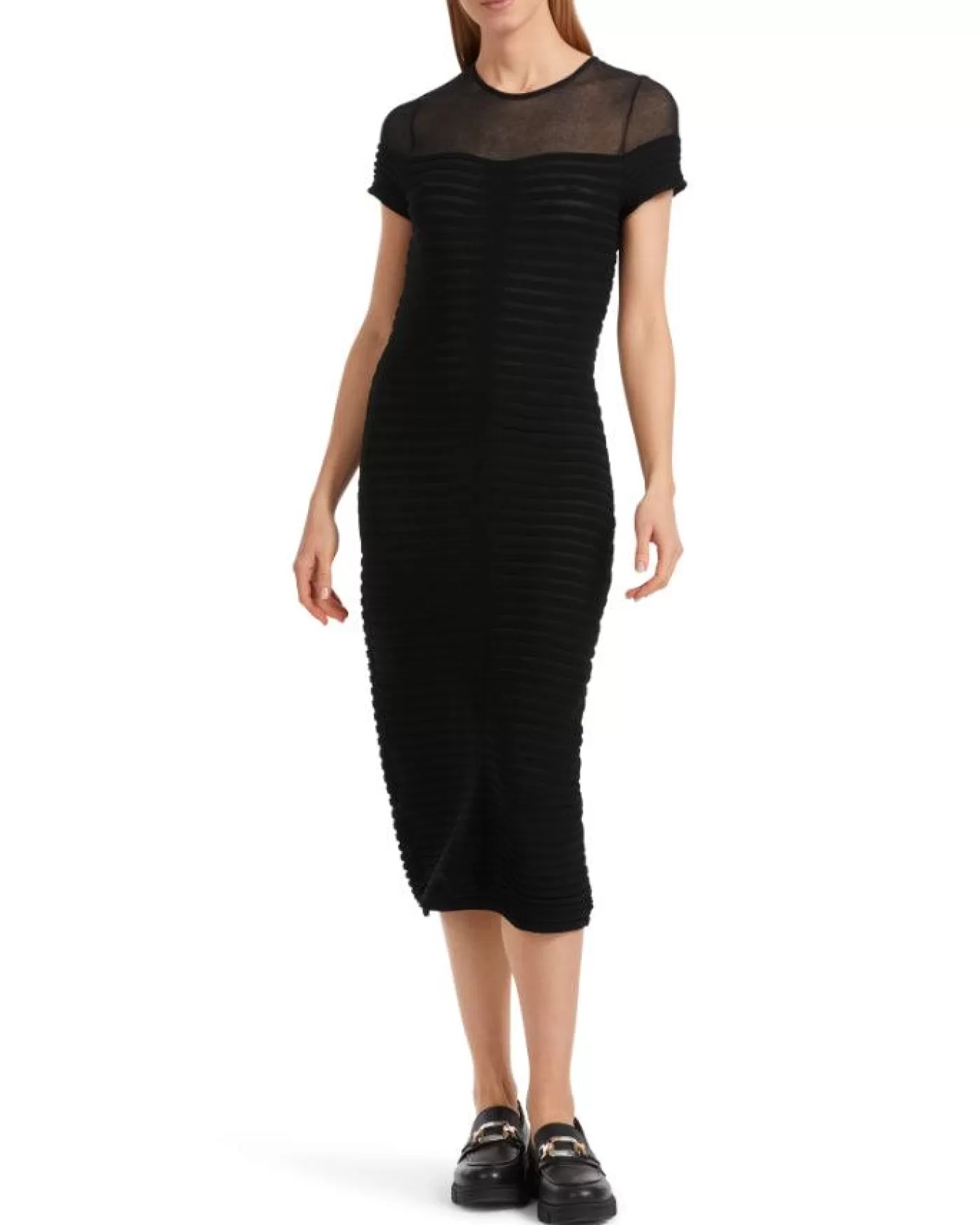 Marc Cain Figure Hugging Sheer Knit Dress Black New