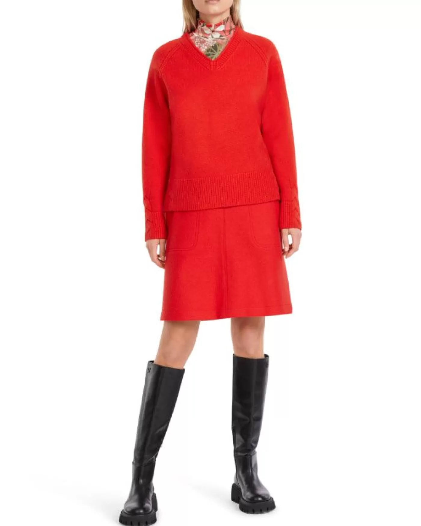 Marc Cain Firey Red Cashmere Blend Pullover BRIGHTFIRERED Outlet