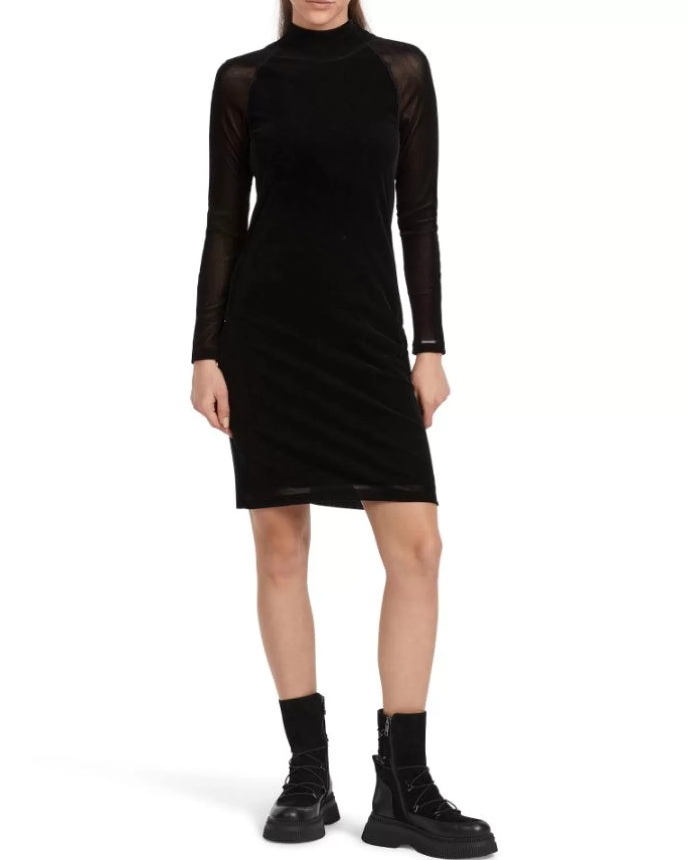 Marc Cain Fitted Mesh High Neck Dress Black Best Sale