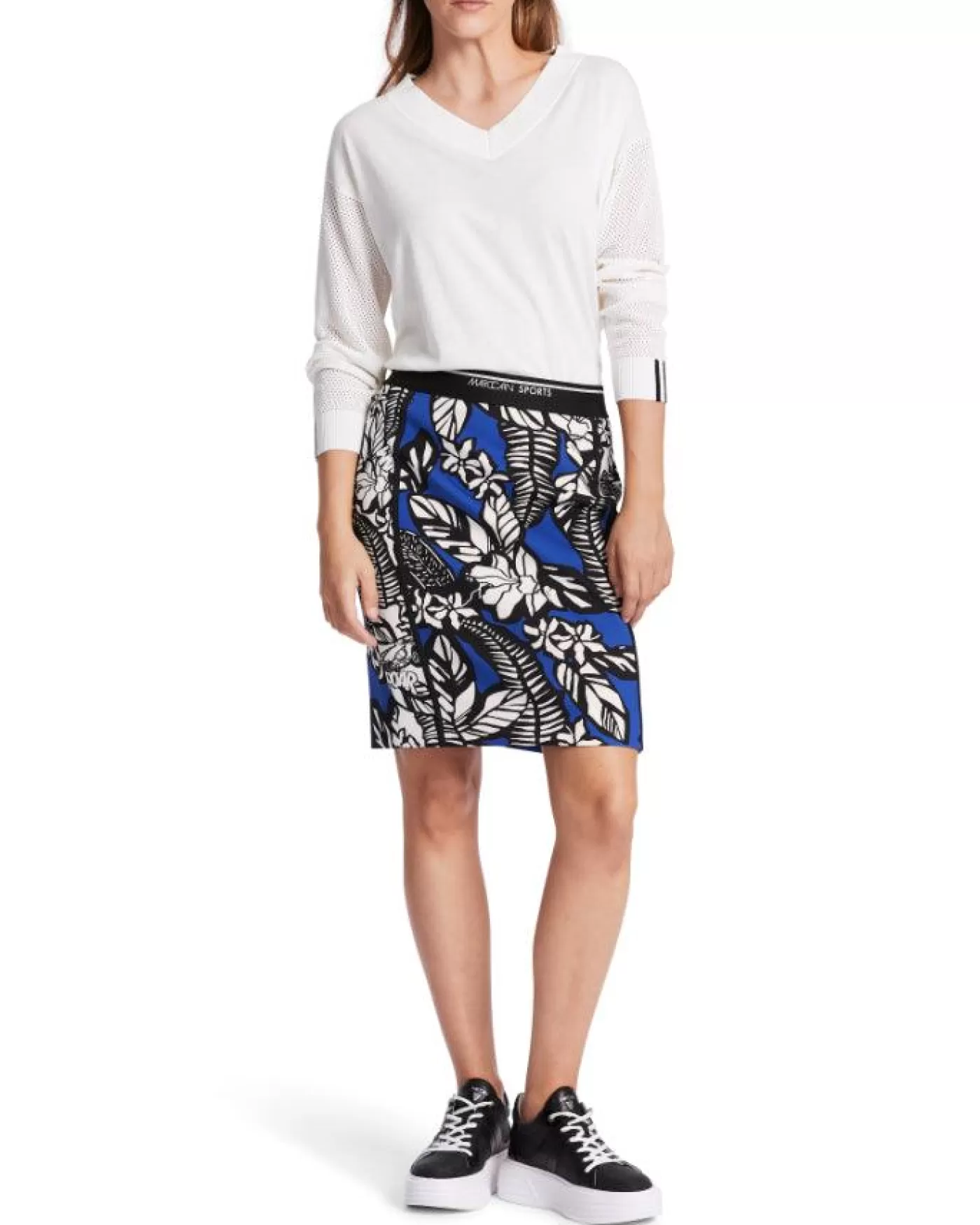 Marc Cain Floral Pattern Mix Mini Skirt WHITE/BLACK Outlet
