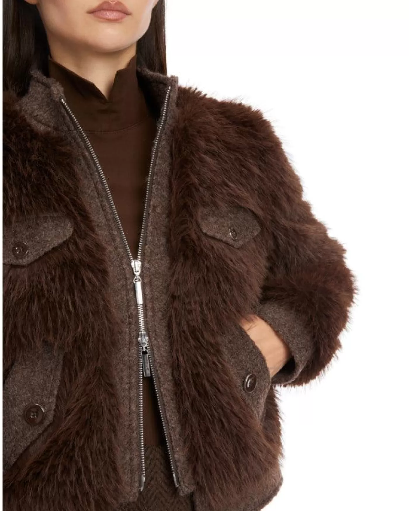 Marc Cain Fun Faux Fur Jacket DEEPWOOD Clearance