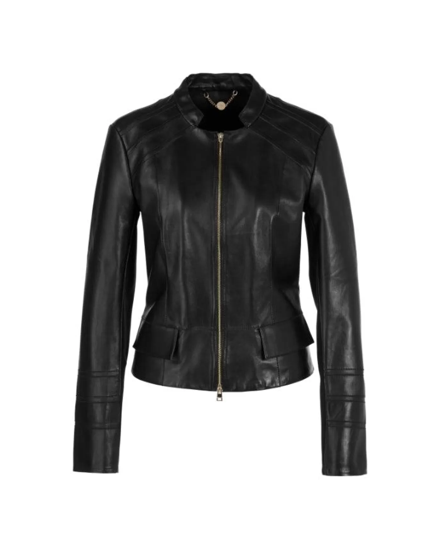 Marc Cain Leather Zip Jacket with Insert Details Black Best Sale