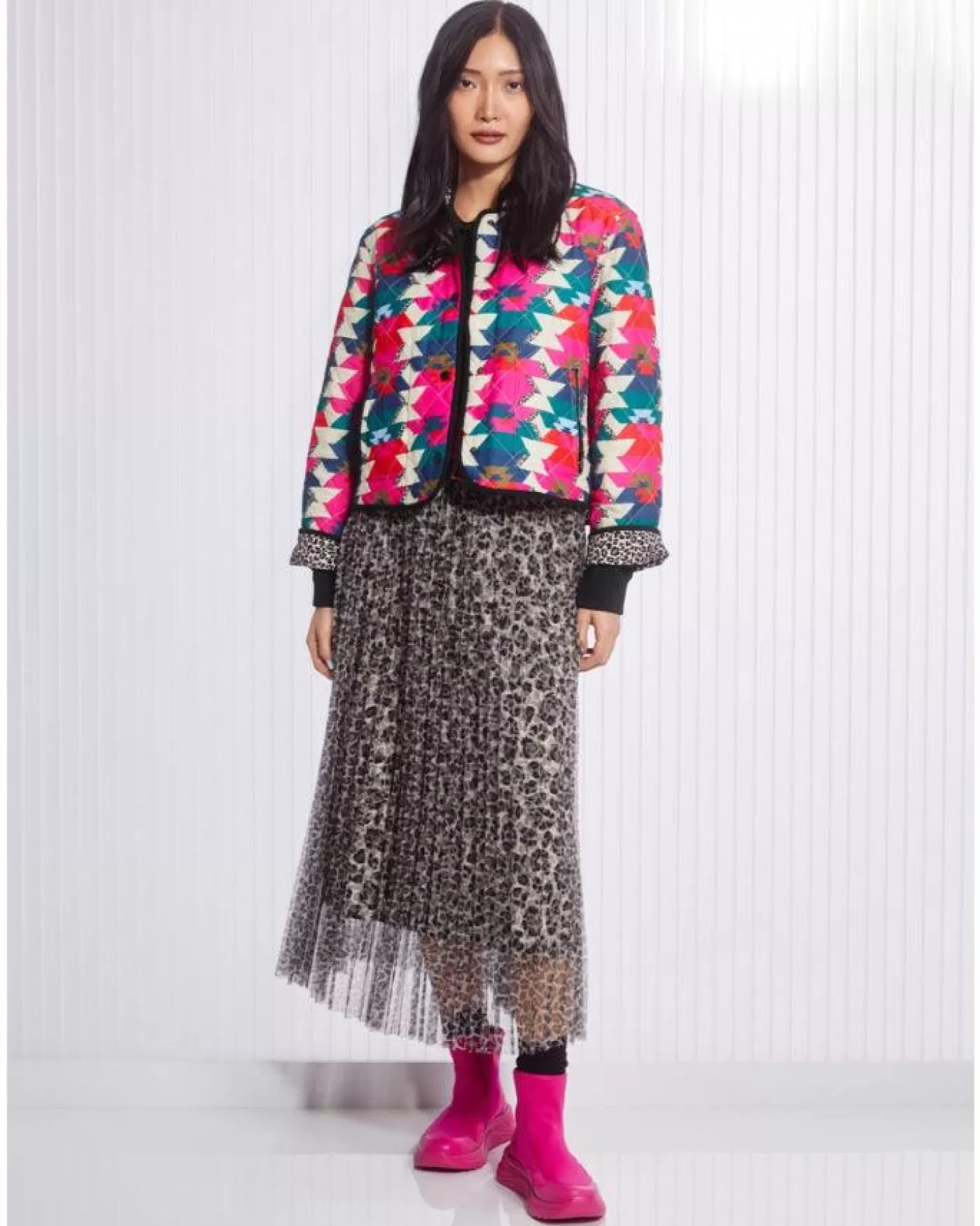 Marc Cain Reversible Print Quilted Snap Jacket DRAGONFRUIT Best