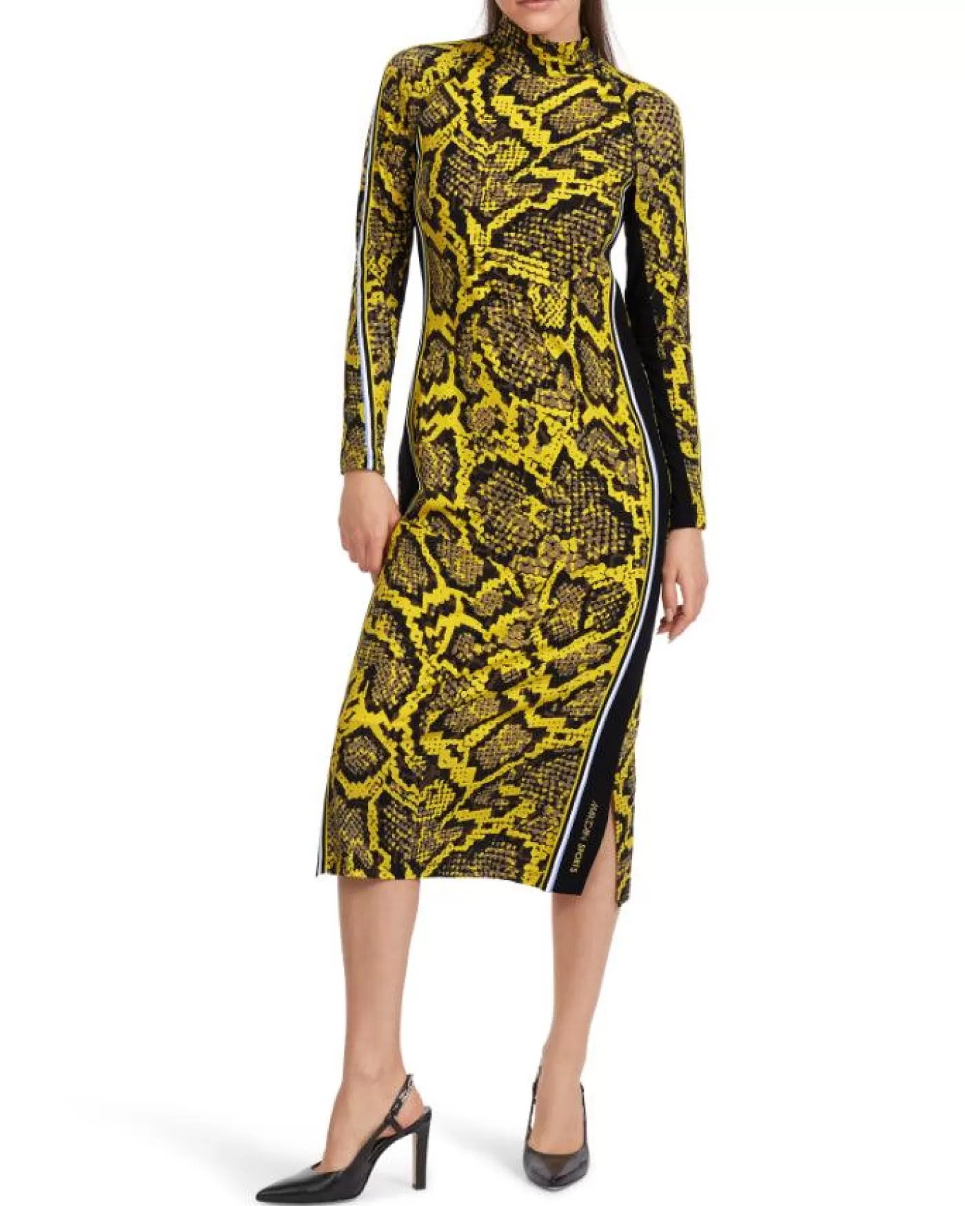 Marc Cain Snaky Croc Print Fitted Dress CORN Clearance