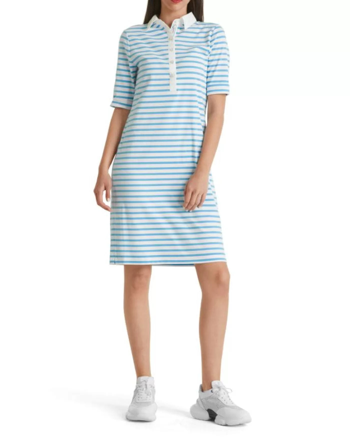 Marc Cain Striped Polo Dress LIGHTTURQUOISE Flash Sale