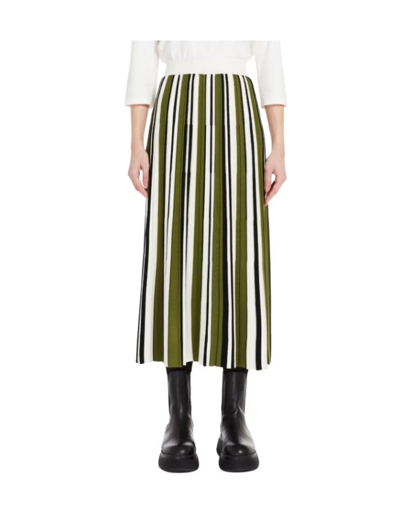 Max Mara Weekend Max Mara Editta Pleated Stripe Knit Skirt GREEN Cheap