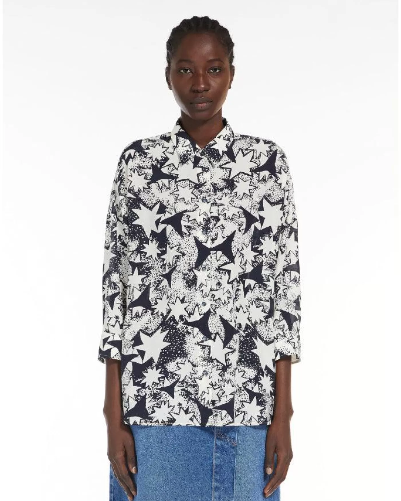Max Mara Weekend Peana Flared Print Blouse STELLANAVY Outlet