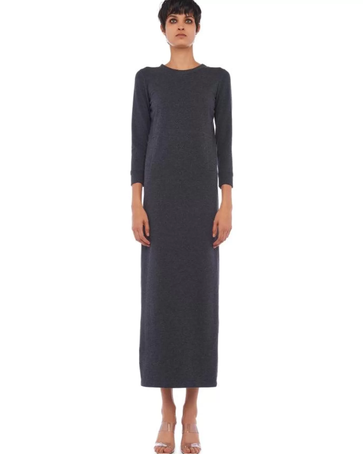 Norma Kamali 3/4 Sleeve Terry Gown DARKHEATHERGREY Best