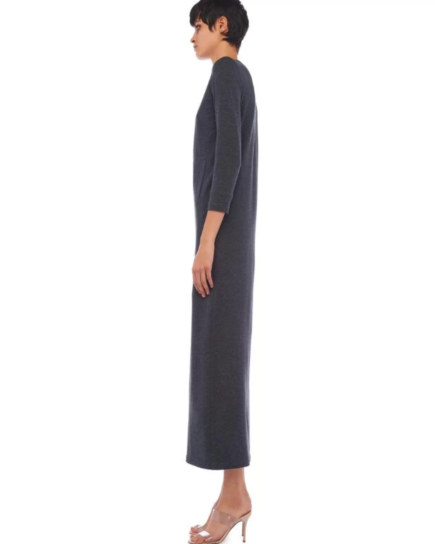Norma Kamali 3/4 Sleeve Terry Gown DARKHEATHERGREY Best