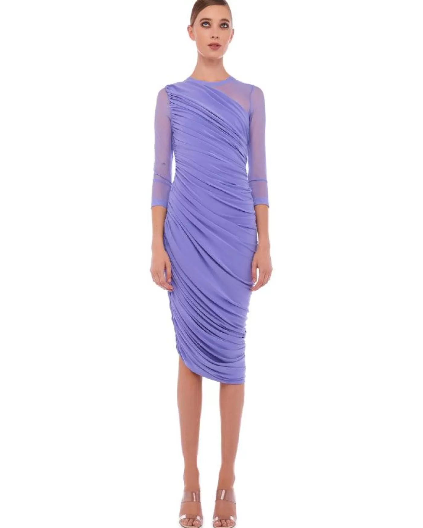 Norma Kamali Diana Mesh Long Sleeve Dress LILAC Cheap