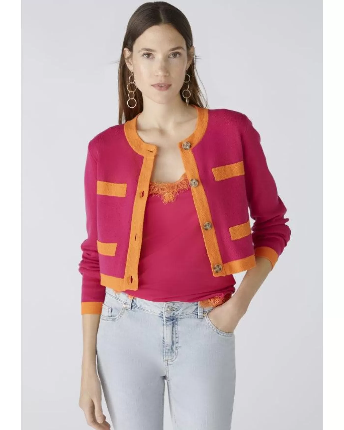 OUI Contrast Trim Cardigan PINKORANGE Outlet