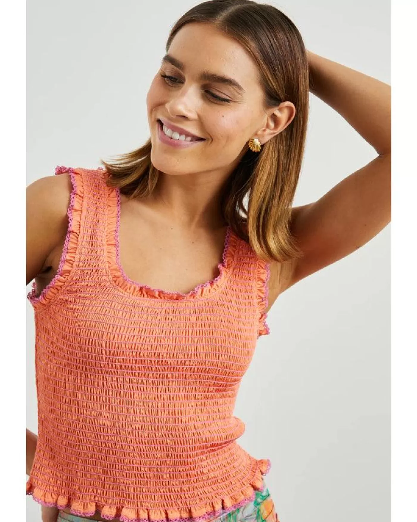 Rails Maxine Smocked Tank PAPAYA Hot