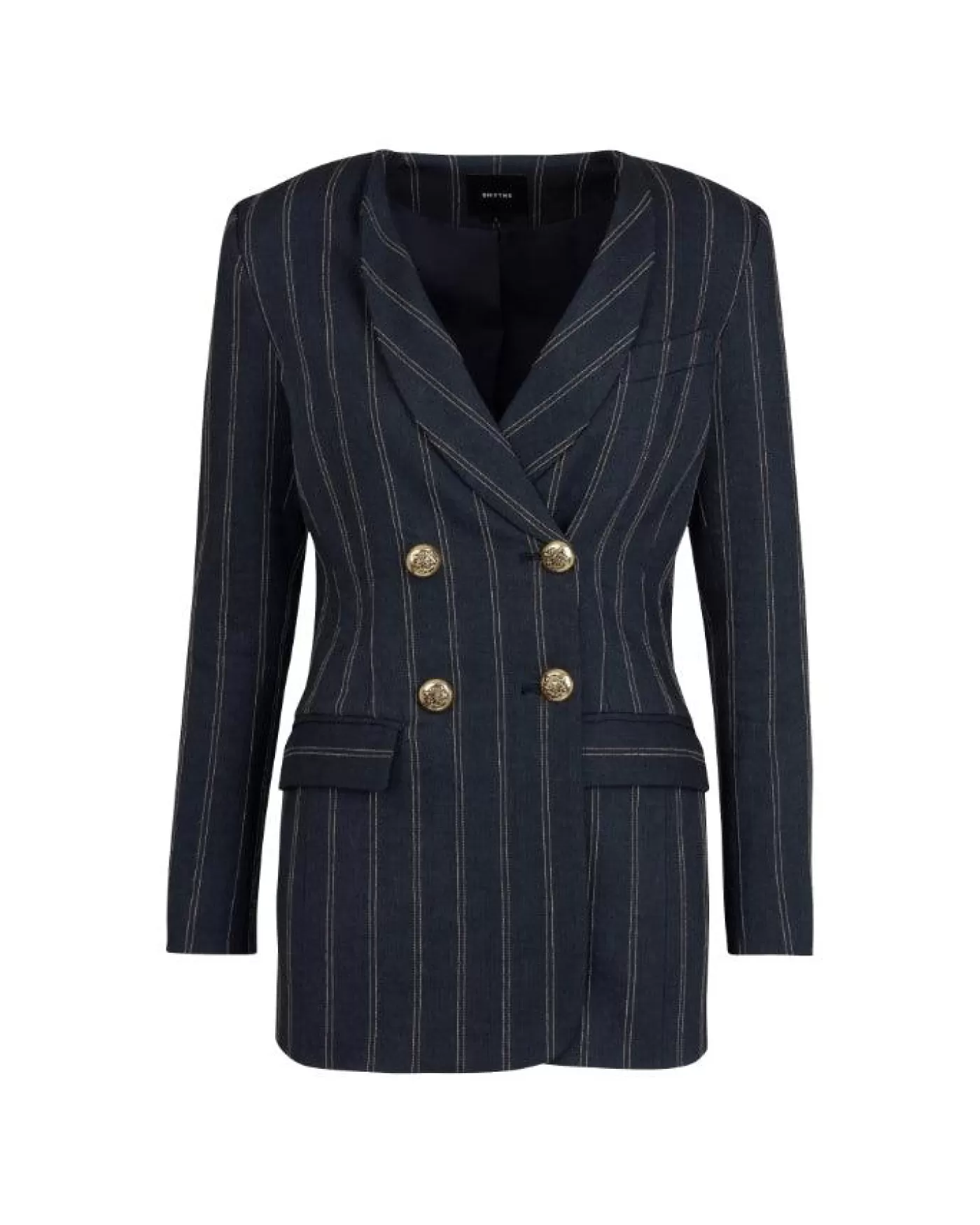 Smythe Collarless Double Breasted Striped Blazer INDIGOSTRIPE Online