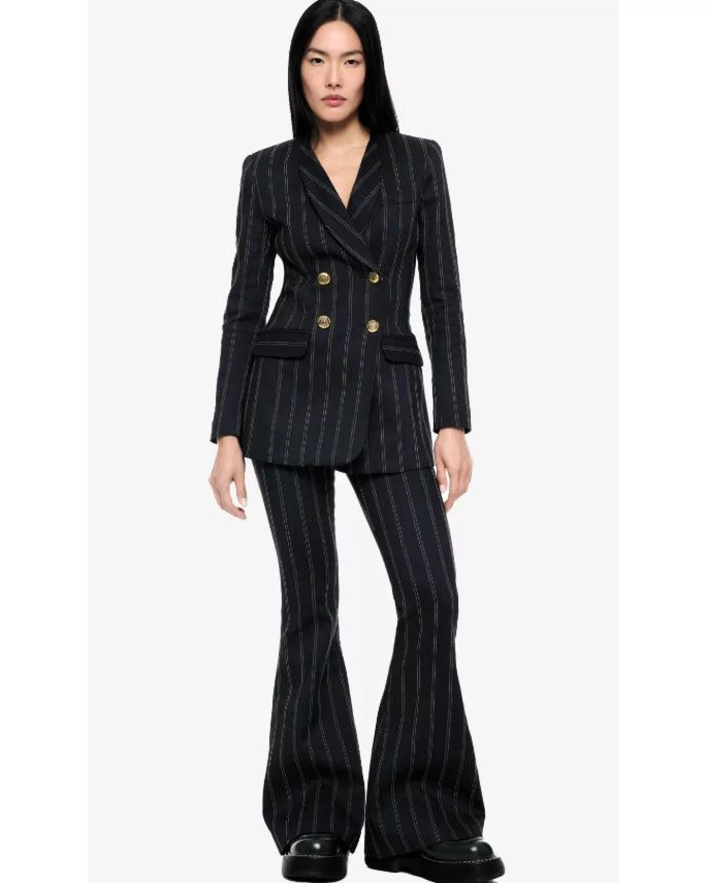 Smythe Collarless Double Breasted Striped Blazer INDIGOSTRIPE Online