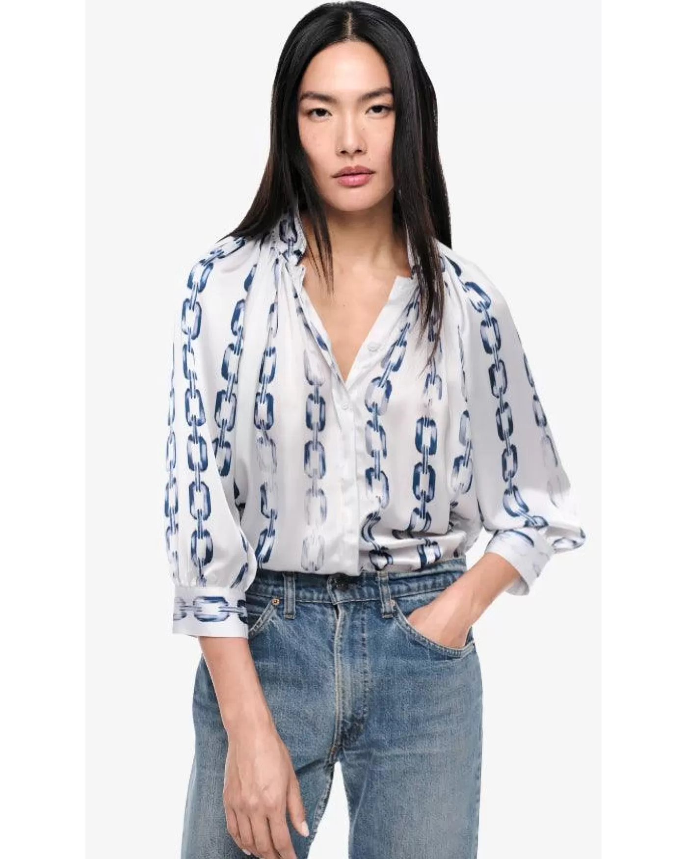 Smythe Gathered Chain link Print Blouse INDIGOCHAINLINK Store