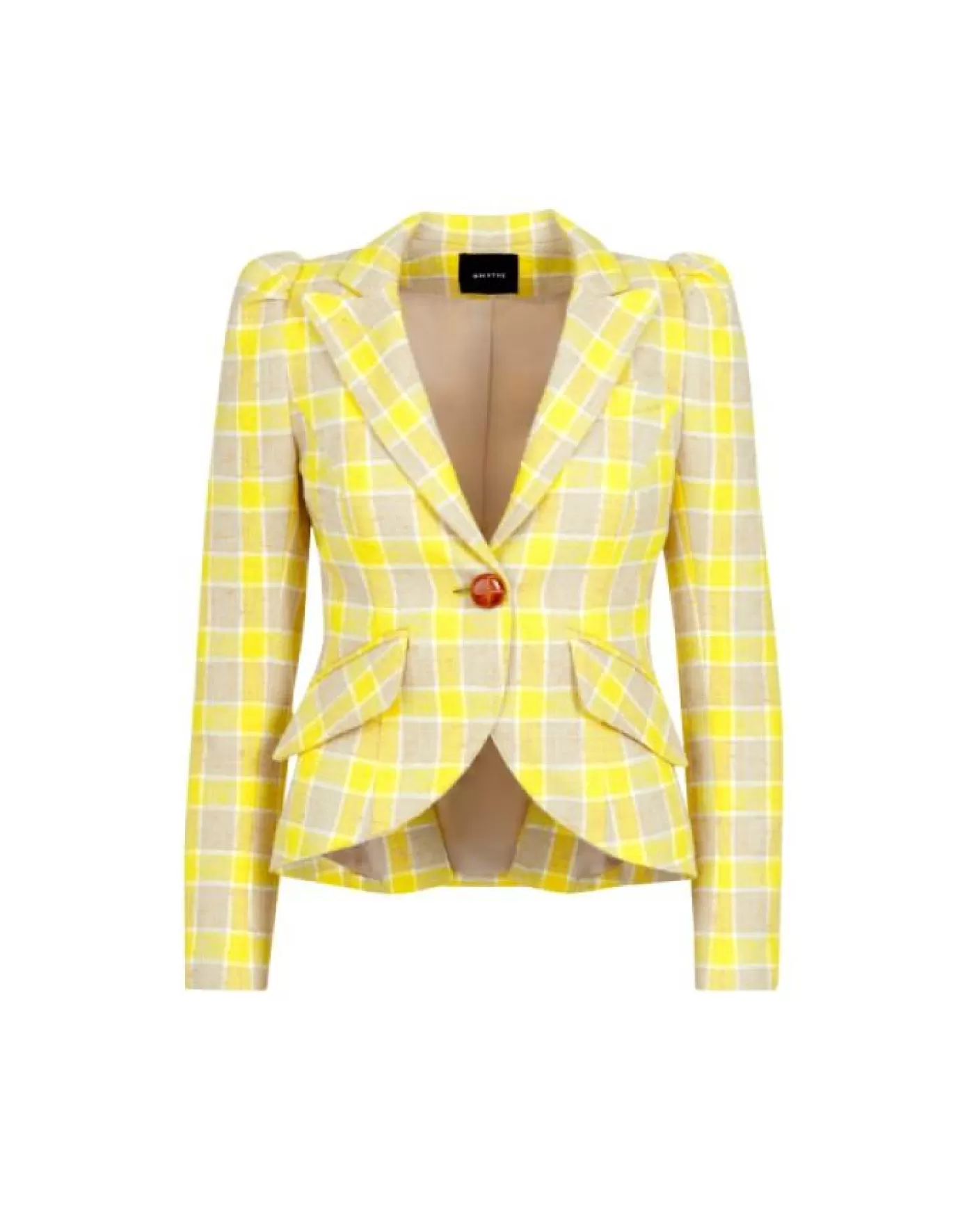 Smythe Pouf Sleeve One Button Blazer Yellow Check YELLOWCHECK Sale