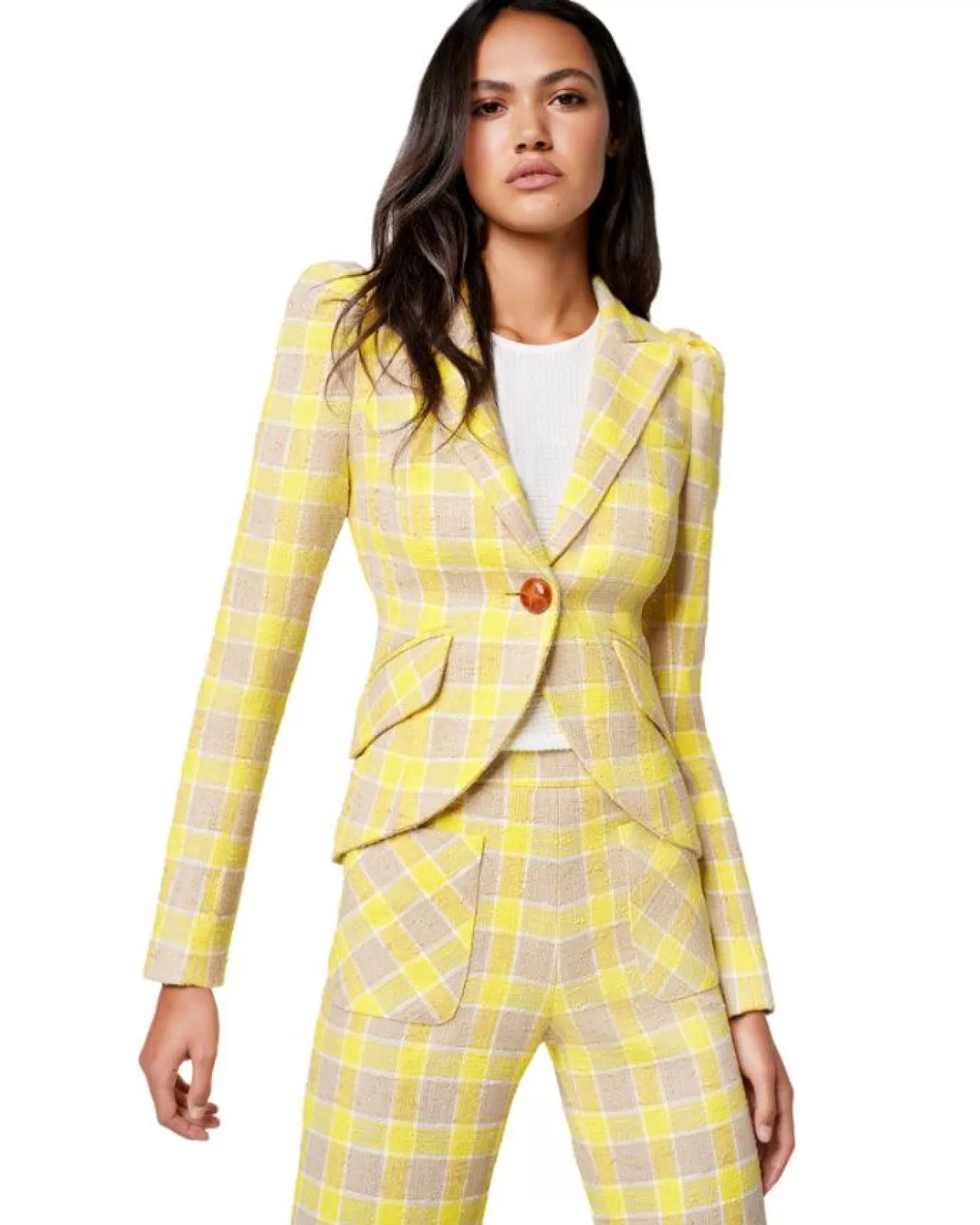 Smythe Pouf Sleeve One Button Blazer Yellow Check YELLOWCHECK Sale