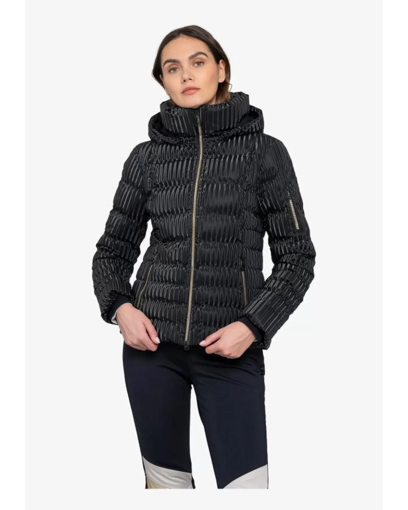 Sportalm Down Pleat Effect Puffer Jacket With Hood BLACK Cheap