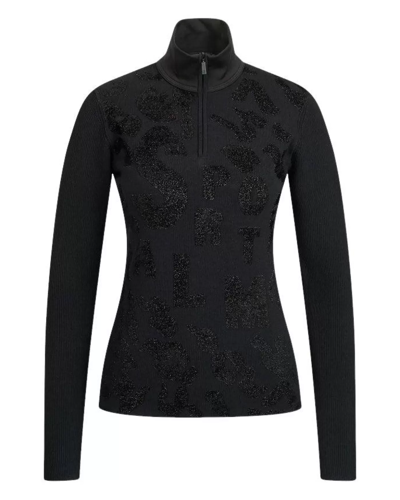 Sportalm Pattern Front Zip Split Neck Pullover BLACK Clearance