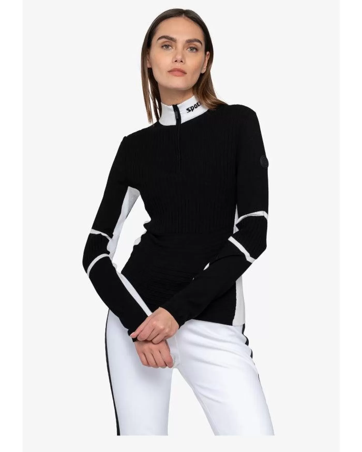 Sportalm Rib Knit Stand Collar Sweater With Contrast Details BLACK Discount