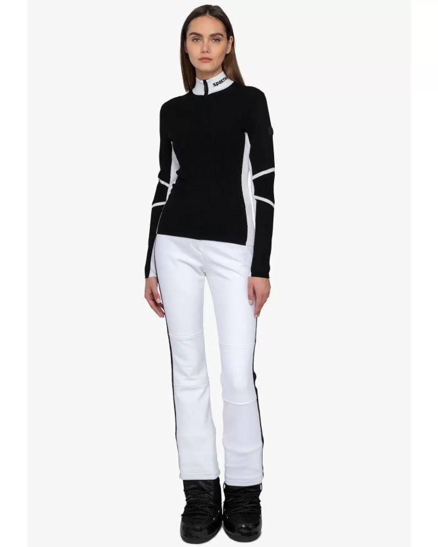 Sportalm Rib Knit Stand Collar Sweater With Contrast Details BLACK Discount