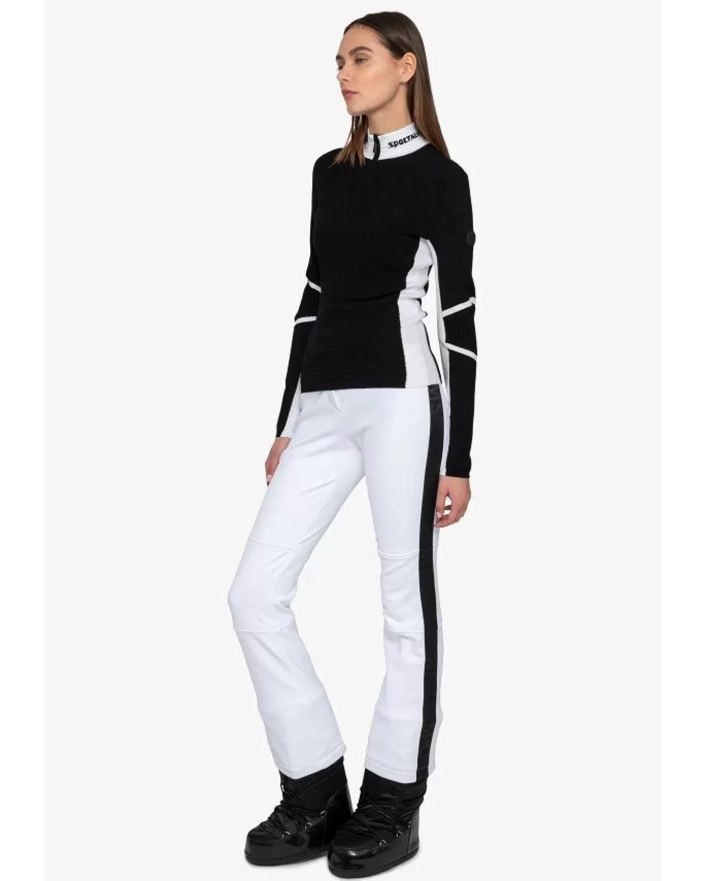Sportalm Rib Knit Stand Collar Sweater With Contrast Details BLACK Discount