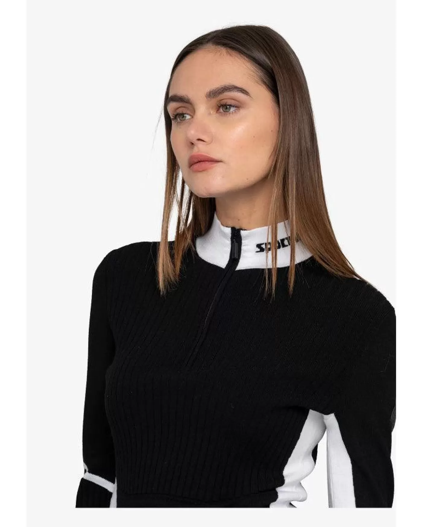 Sportalm Rib Knit Stand Collar Sweater With Contrast Details BLACK Discount