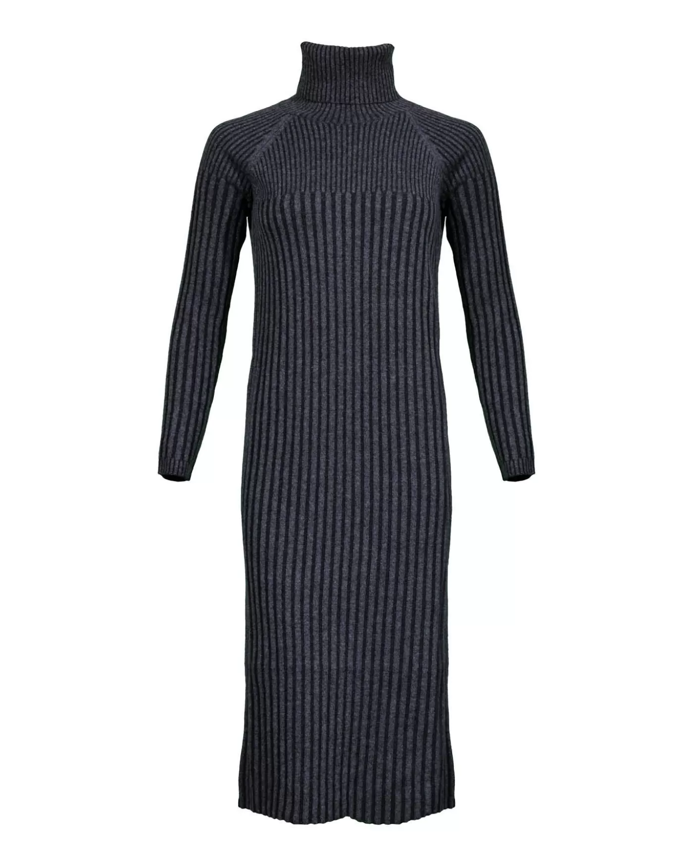 Tonet Two Ton Rib Knit Turtleneck Dress BLACK/GREY Shop